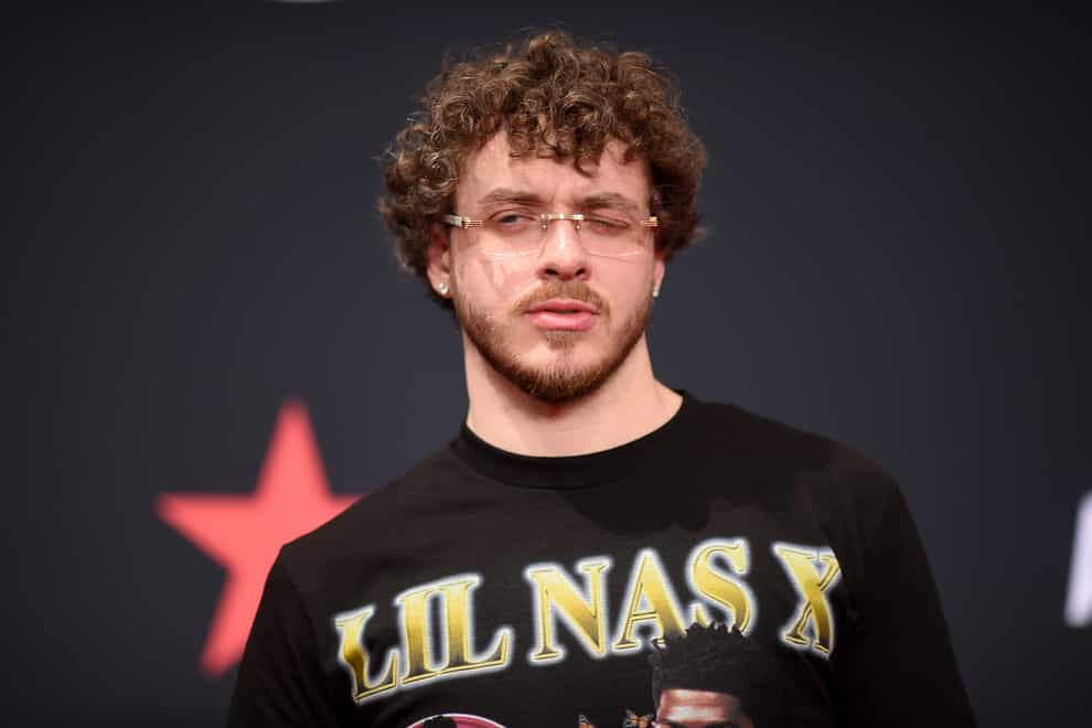 Jack Harlow wearing a Lil Nas X shirt at the BET Awards on June 26 2022 at the Microsoft Theatre in Los Angeles (Richard Shotwell/Invision/AP)