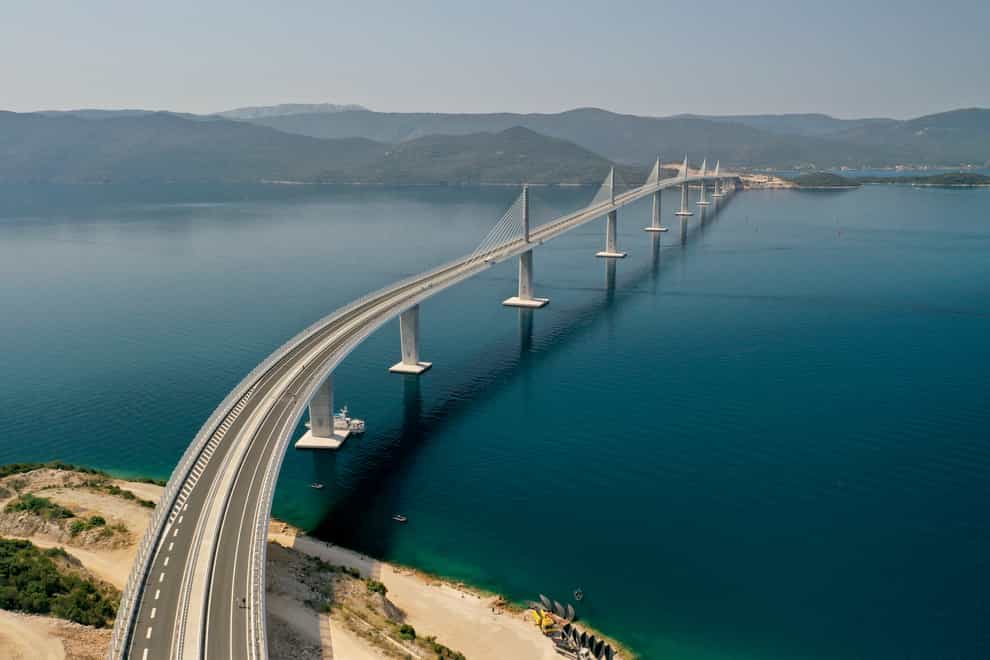 An aerial view of the newly built Peljesac Bridge in Komarna, southern Croatia (AP)