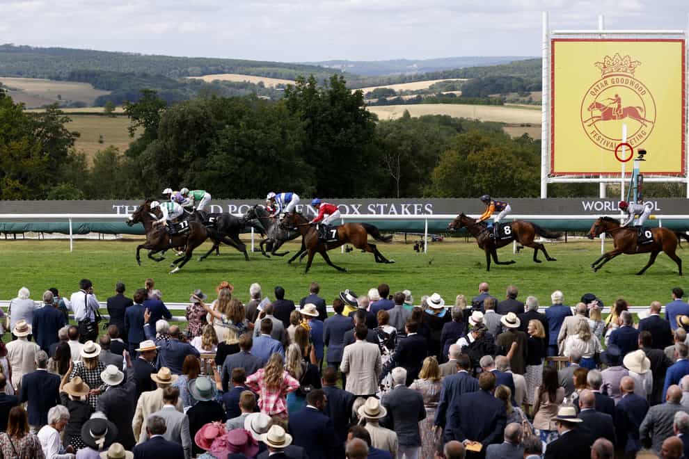 Sandrine (left) ridden by jockey David Probert on the way to winning the World Pool Lennox Stakes on day one of the Qatar Goodwood Festival 2022 at Goodwood Racecourse, Chichester. Picture date: Tuesday July 26, 2022.