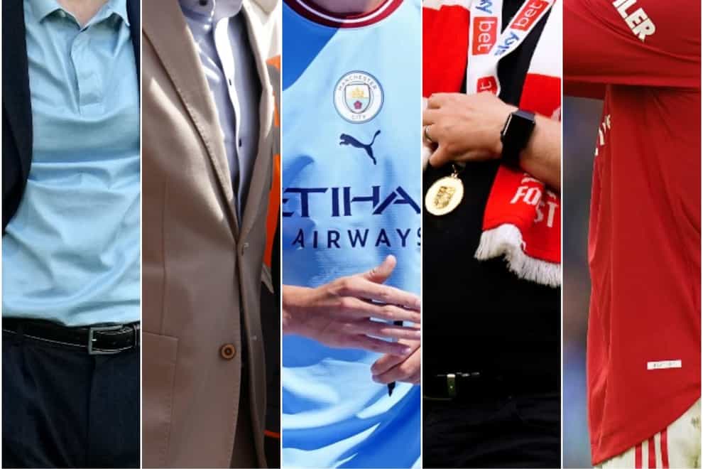 England manager Gareth Southgate, Manchester United boss Erik ten Hag, Manchester City striker Erling Haaland, Nottingham Forest head coach Steve Cooper, and Cristiano Ronaldo, left to right, each have pressure to perform during the forthcoming Premier League season (PA)