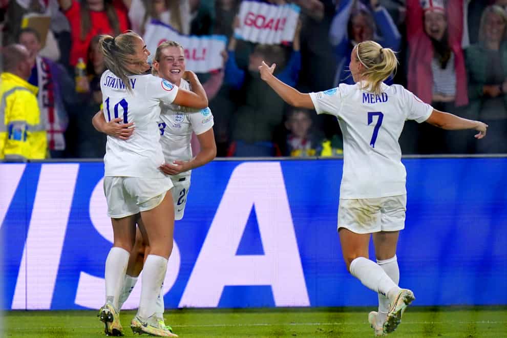 Alessia Russo (second left) celebrates her goal against Sweden (Danny Lawson/PA).