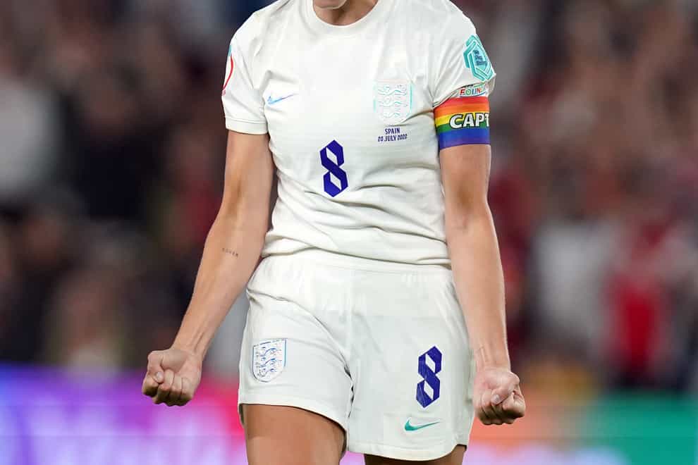 England captain Leah Williamson celebrates at the final whistle (Gareth Fuller/PA).