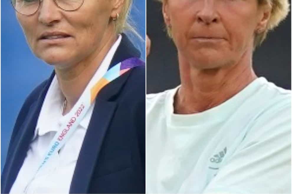 England head coach Sarina Wiegman (left) will tackle Germany’s Martina Voss-Tecklenburg on Sunday (PA)