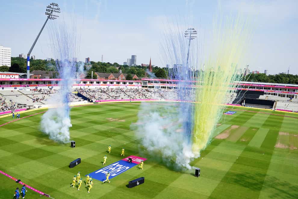 Australia and India players enter the pitch for the first T20 cricket match at Edgbaston (Martin Rickett/PA)