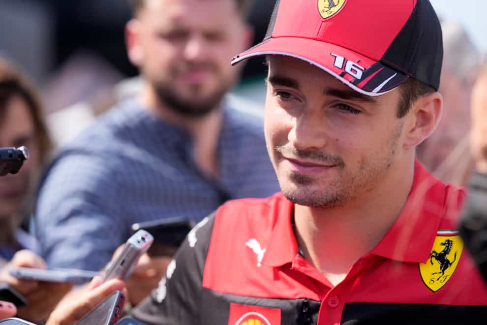 Ferrari driver Charles Leclerc of Monaco talks to the media at the Hungaroring racetrack in Mogyorod, near Budapest, Hungary, Thursday, July 28, 2022. The Hungarian Formula One Grand Prix will be held on Sunday. (AP Photo/Darko Bandic)