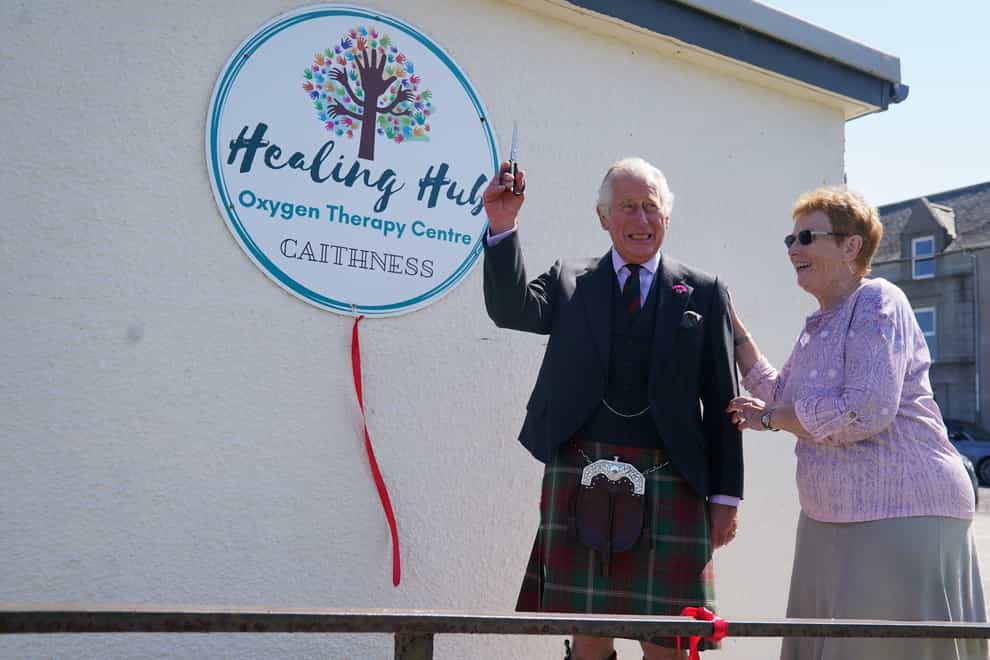 The Prince of Wales, known as the Duke of Rothesay when in Scotland, during a visit to the Healing Hub Oxygen Therapy Centre in Wick (Andrew Milligan/PA)