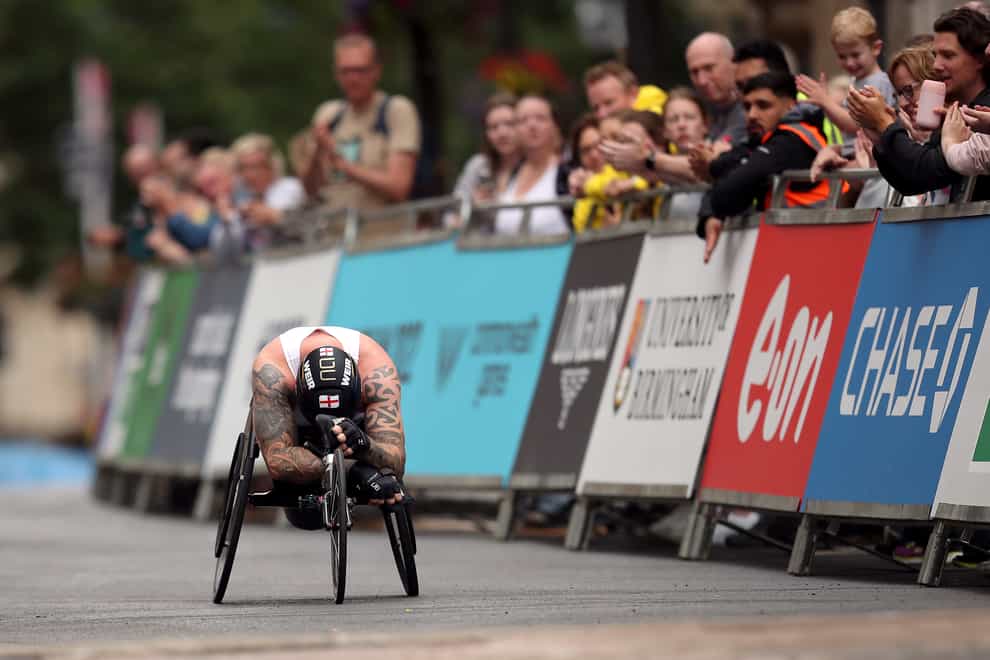 England’s David Weir finished seventh in the marathon after a puncture. (Martin Rickett/PA)