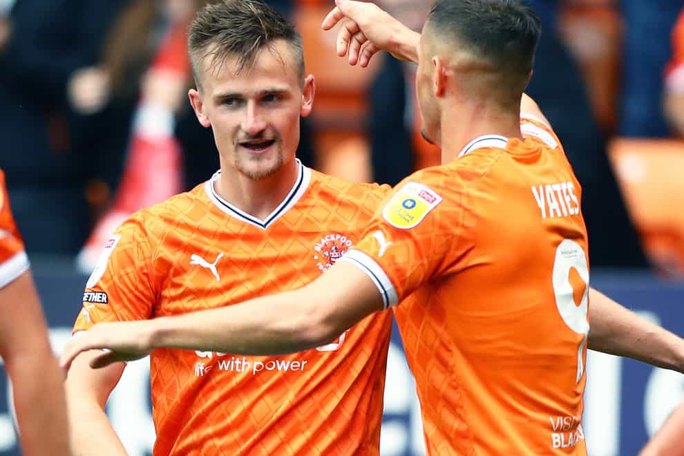 Blackpool’s Callum Connolly (left) celebrates his goal (Tim Markland/PA).