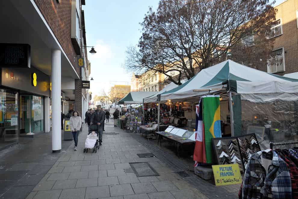 Market stalls in St George’s Street in Canterbury, Kent (Nick Ansell/PA)