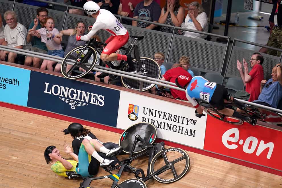 Matt Walls was sent over the barriers and into the crowds in a terrifying crash at the velodrome (John Walton/PA)