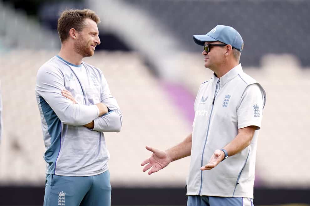 Matthew Mott, (pictured right with T20 captain Jos Buttler), has called for patience after England finished the white-ball summer without a home series win (Andrew Matthews/PA)