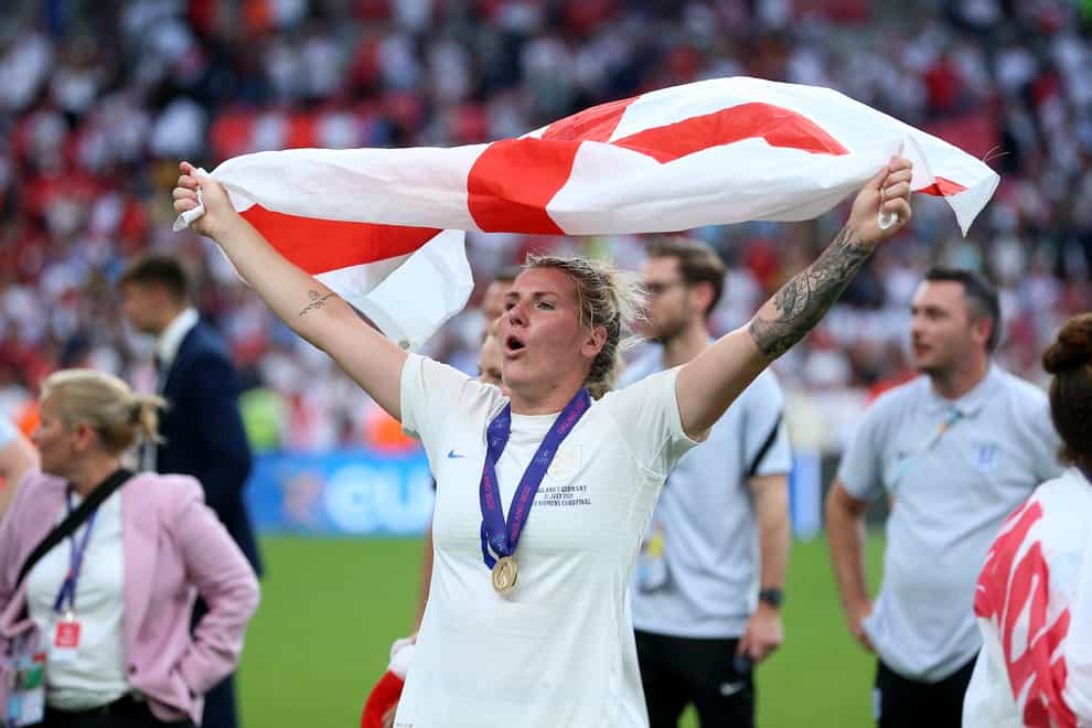 Millie Bright celebrates after England win the Euro 2022 final at Wembley Stadium (Nigel French/PA)