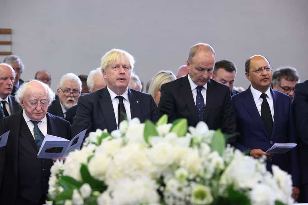 Boris Johnson at the funeral of former Northern Ireland first minister and UUP leader Lord David Trimble (Liam McBurney/PA)