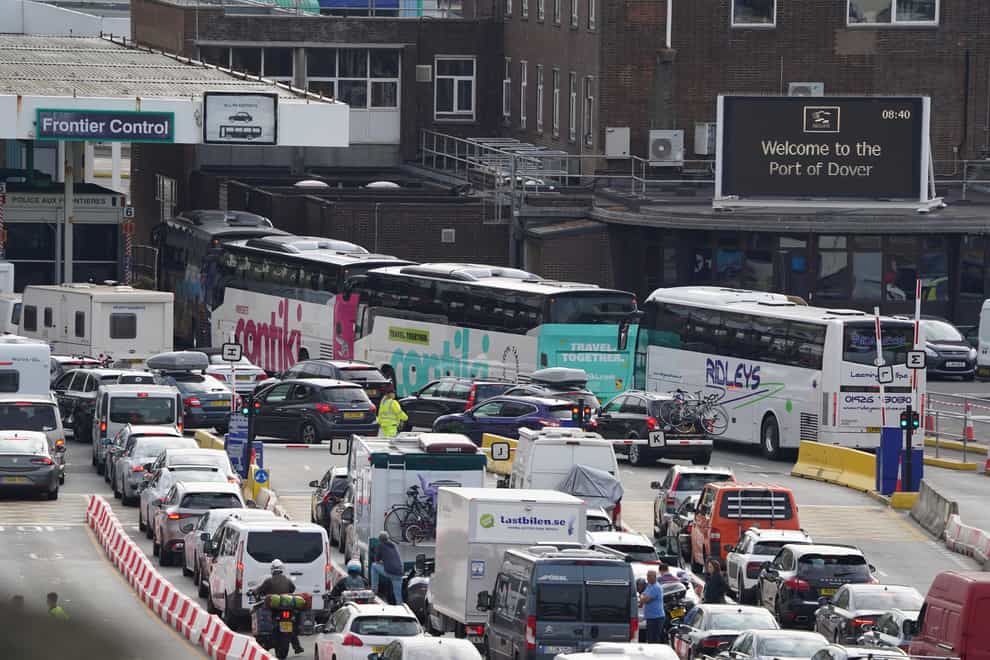 Vehicles queue to enter the Port of Dover in Kent as families embark on summer getaways (Gareth Fuller/PA)