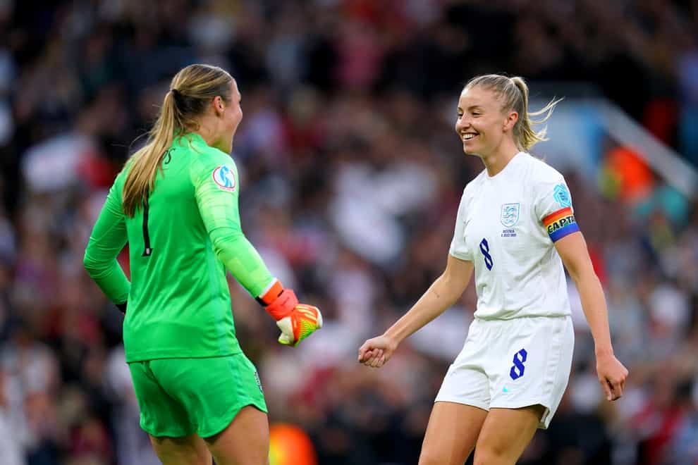 Leah Williamson, right, and Mary Earps are in UEFA’s Team of the Tournament (Nick Potts/PA)