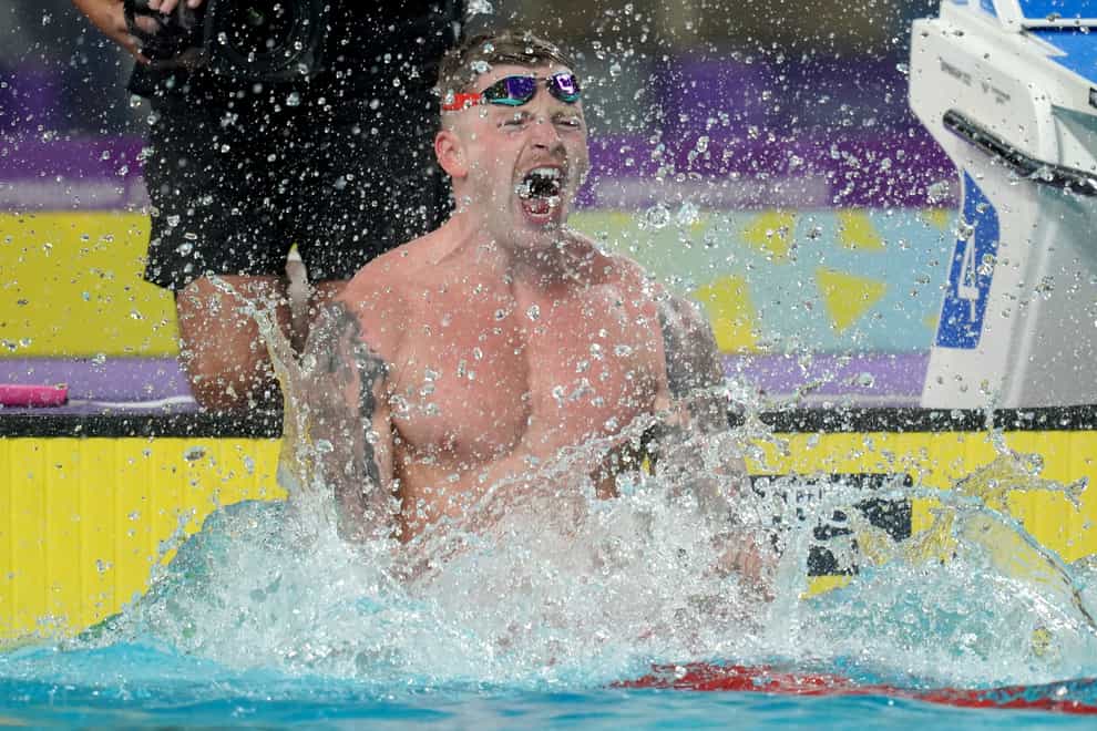 Adam Peaty roars in delight after winning the 50m breaststroke in Birmingham (David Davies/PA)