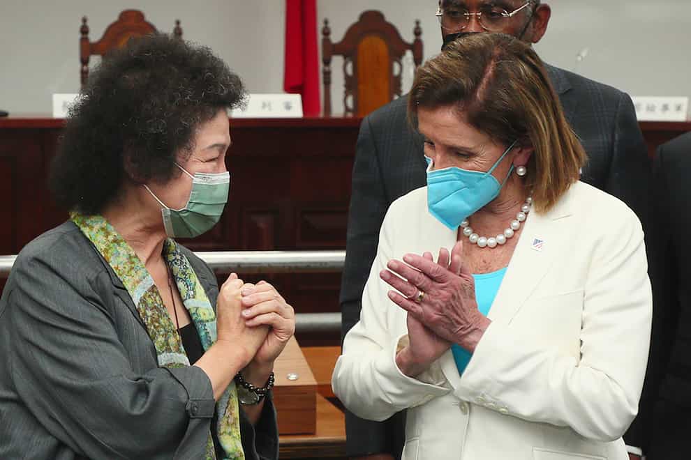 A group of 10 south-east Asian countries has called for calm in the Taiwan Strait as it urged against any “provocative action” in the wake of a visit to Taipei by US House speaker Nancy Pelosi that has infuriated Beijing (Taiwan Ministry of Foreign Affairs/AP)