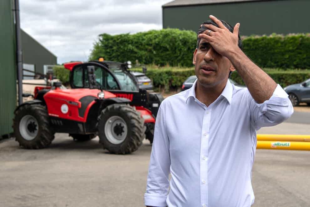 Tory leadership contender Rishi Sunak wants to look at introducing compensation if a hosepipe ban is a direct consequence of water companies’ failures (Chris J Ratcliffe/PA)