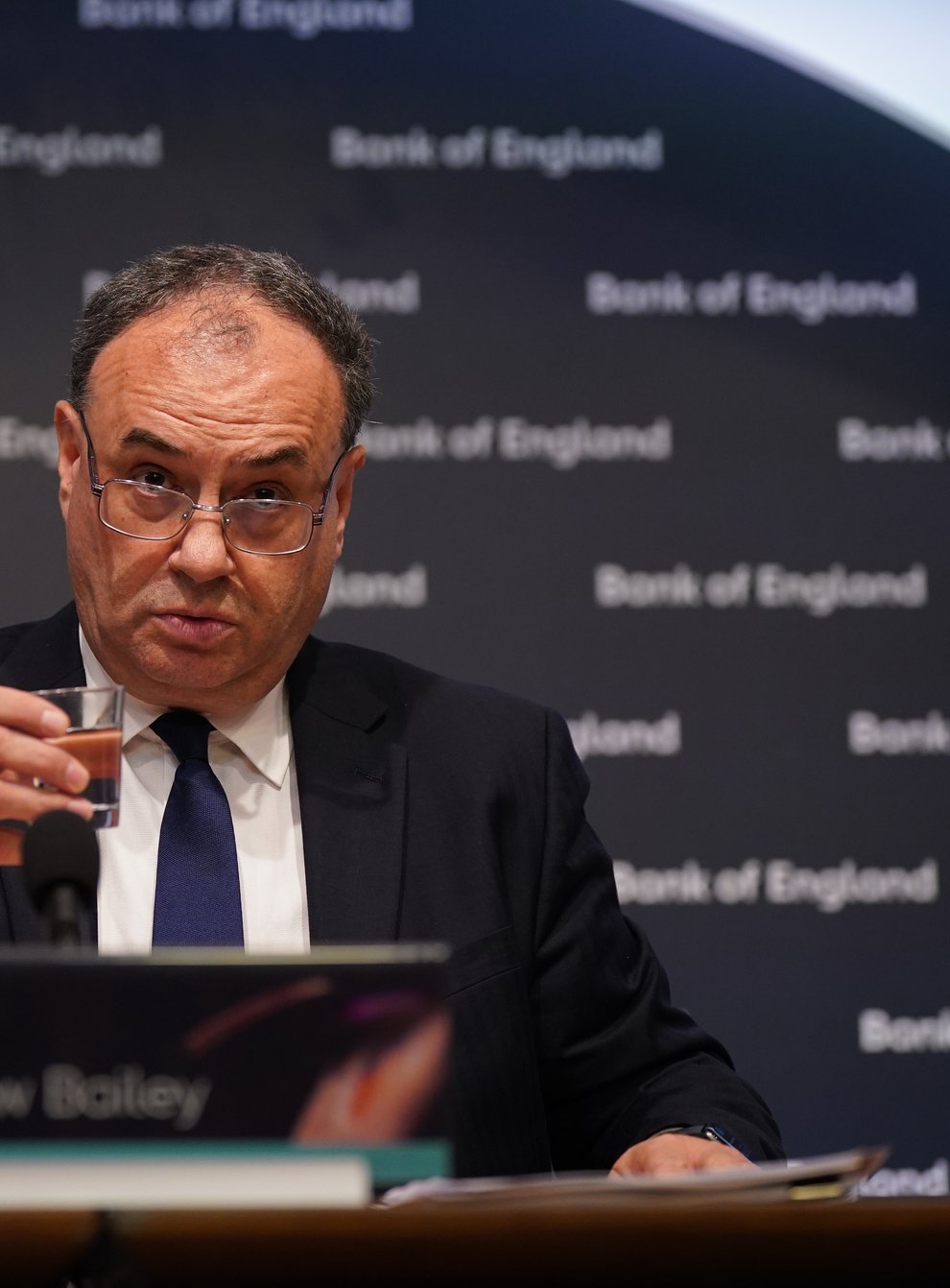 Andrew Bailey during the Bank of England’s financial stability report press conference (Yui Mok/PA)