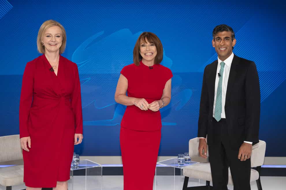 Liz Truss, Kay Burley and Rishi Sunak ahead of the Sky News special (Chris Lobina/Sky News)
