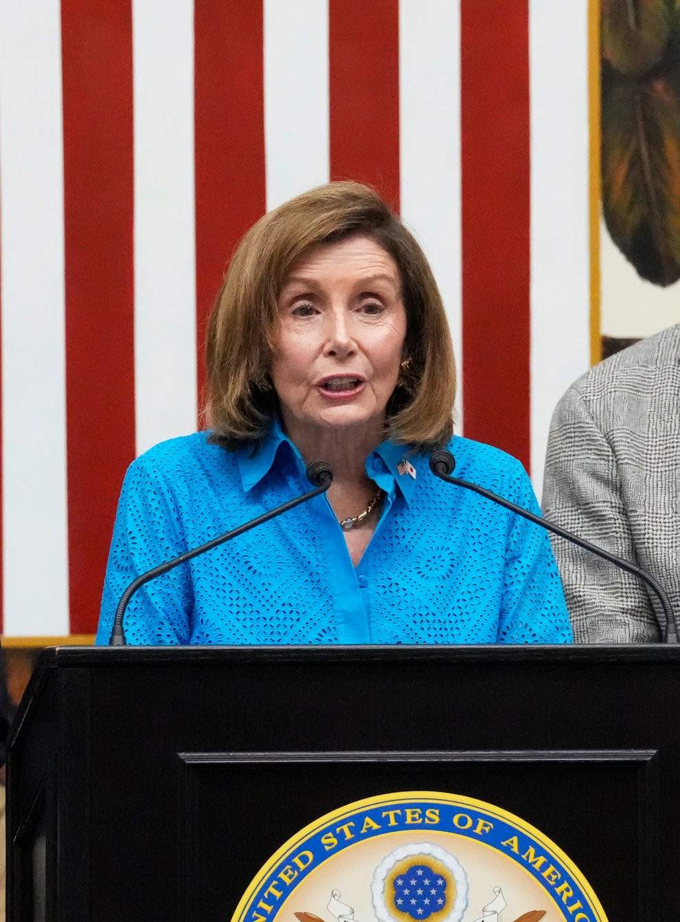 US House of Representatives speaker Nancy Pelosi has said that China will not isolate Taiwan by preventing American officials from travelling there (Eugene Hoshiko/AP)