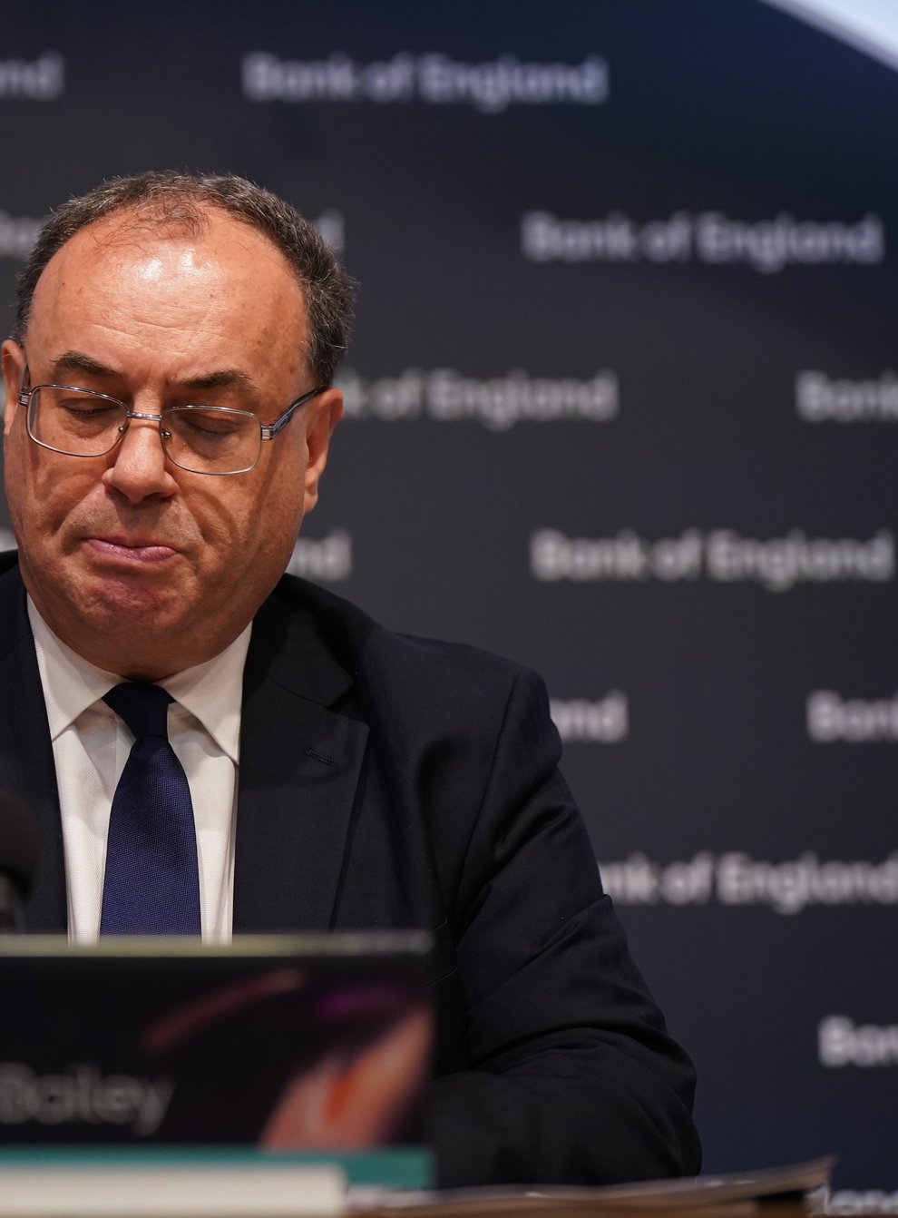Governor of the Bank of England, Andrew Bailey, during the Bank of England’s financial stability report press conference, at the Bank of England, London (Yui Mok/PA)