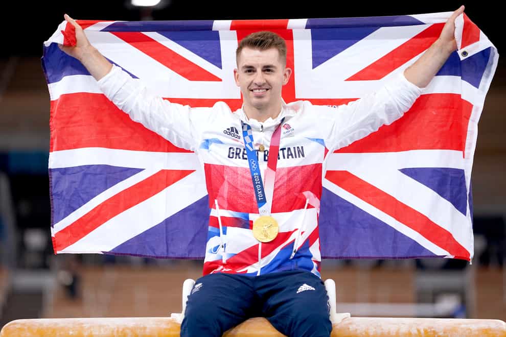 Great Britain’s Max Whitlock celebrates with his gold medal (Mike Egerton/PA)
