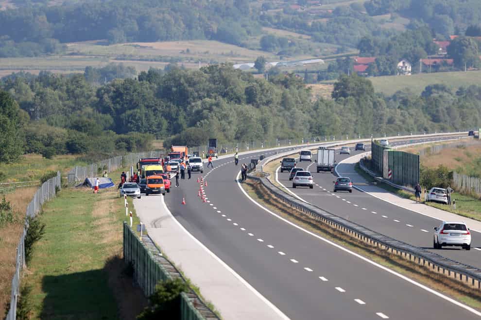 The scene of a fatal bus crash in Podvorec, near Zagreb, Croatia (AP)