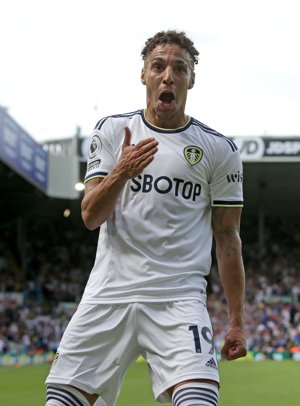Leeds United’s Rodrigo Moreno celebrates scoring their side’s first goal (Ian Hodgson/PA)