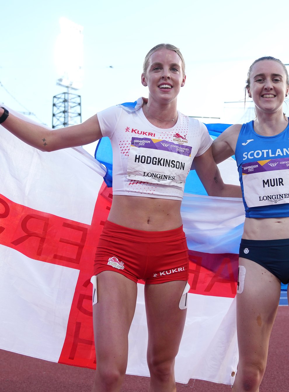 England’s Keely Hodgkinson, left, and Scotland’s Laura Muir won 800m silver and bronze (Martin Rickett/PA)