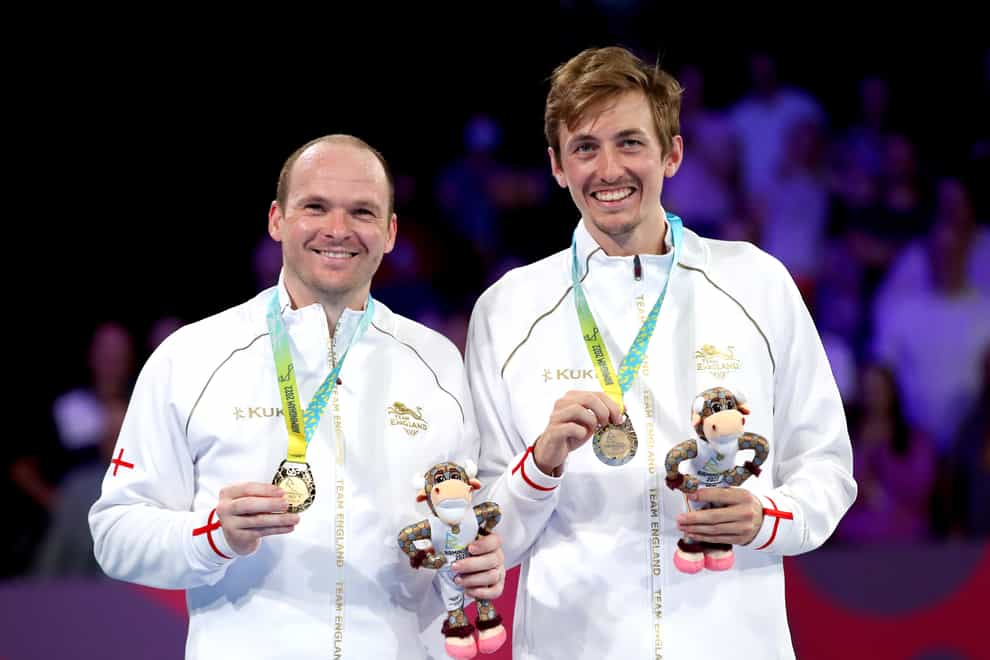 England’s Liam Pitchford (right) and Paul Drinkhall won gold in the table tennis doubles (Isaac Parkin/PA)