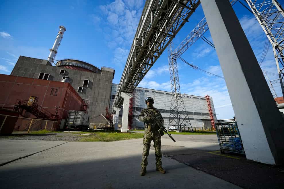 A Russian serviceman guards in an area of the Zaporizhzhia Nuclear Power Station in territory under Russian military control, southeastern Ukraine, on May 1, 2022. MEven as the Russian war machine crawls across Ukraine’s east, trying to achieve the Kremlin’s goal of securing a full control over the country’s industrial heartland of the Donbas, the Ukrainian forces are scaling up attacks to reclaim territory in the south. (AP Photo, File)