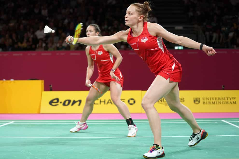 England’s Chloe Birch and Lauren Smith during their badminton women’s doubles final defeat at the Commonwealth Games (Zac Goodwin/PA)