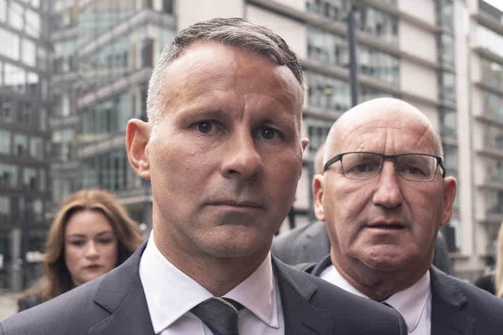 Former Manchester United footballer Ryan Giggs is on trial accused of controlling and coercive towards his ex-girlfriend, Kate Greville, and causing her actual bodily harm (Danny Lawson/PA)