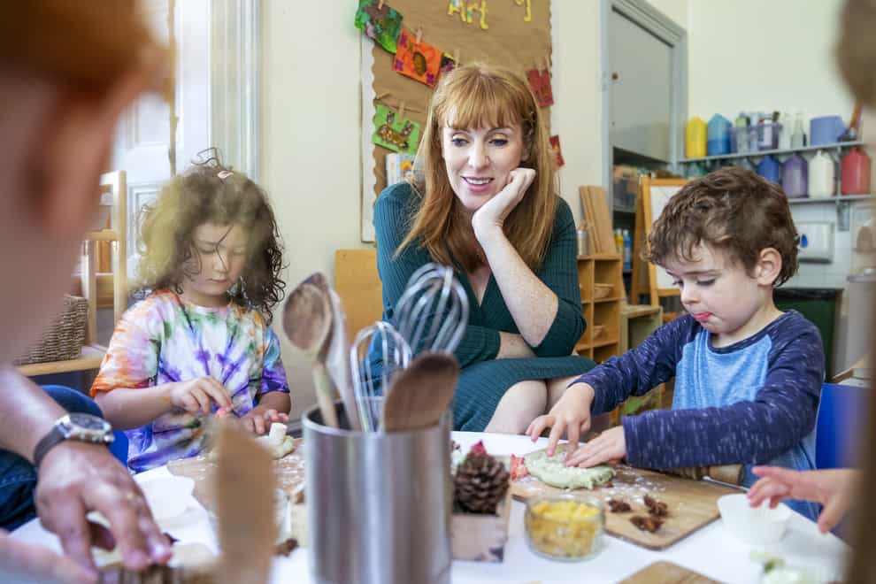 Deputy Labour leader Angela Rayner during a visit to Norwood House Nursery, a Kidzcare childcare facility, in Edinburgh. (Jane Barlow/PA)