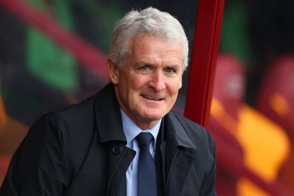 Mark Hughes was all smiles after Bradford claimed the scalp of Hull (Tim Markland/PA)