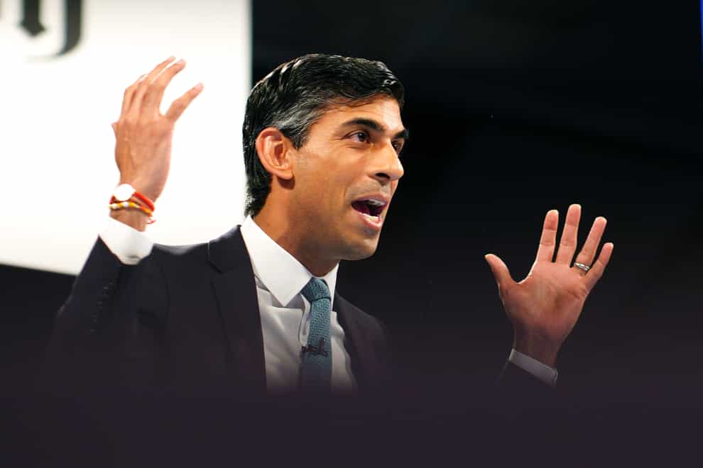 Rishi Sunak gestures during a hustings event in Cheltenham, as part of the campaign to be leader of the Conservative Party and the next prime minister. Picture date: Thursday August 11, 2022.