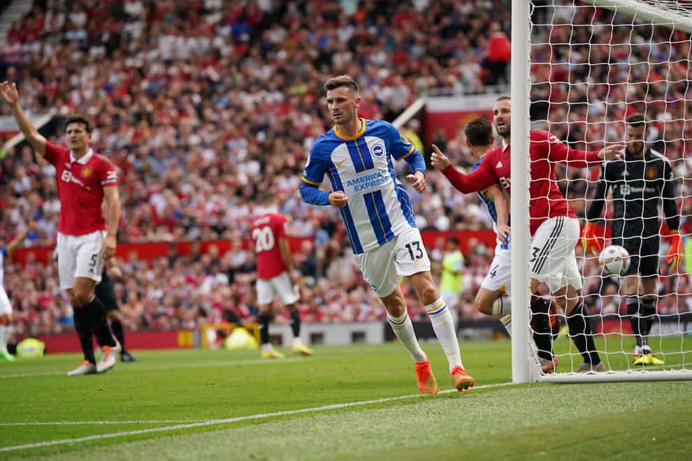 Pascal Gross scored twice as Brighton won at Manchester United. (Dave Thompson/AP)
