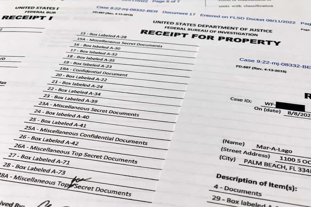 The receipt for property that was seized during the search (Jon Elswick/AP)
