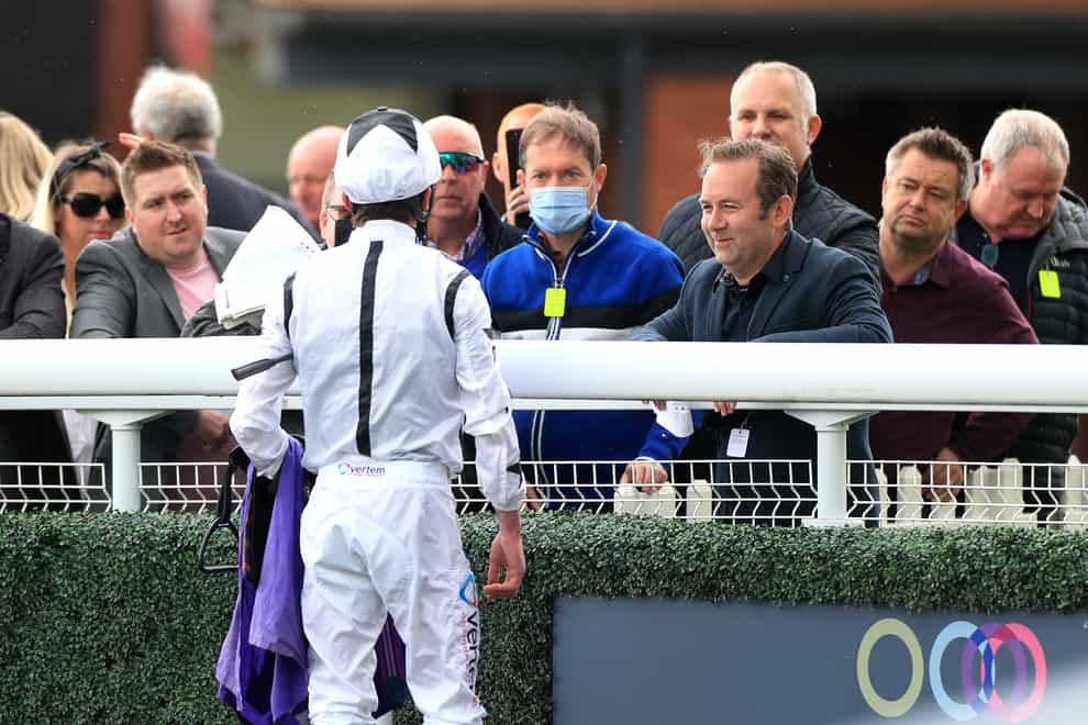 Jockey Clifford Lee, here speaking to Nick Bradley, look set to link up with the talented Marshman in the Al Basti Equiworld Dubai Gimcrack Stakes at York (Mike Egerton/PA)