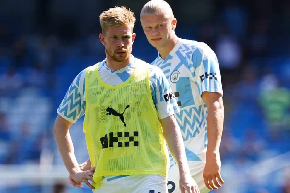 Kevin De Bruyne, left, said Erling Haaland played a key role in Manchester City’s win despite his lack of touches (Martin Rickett/PA)