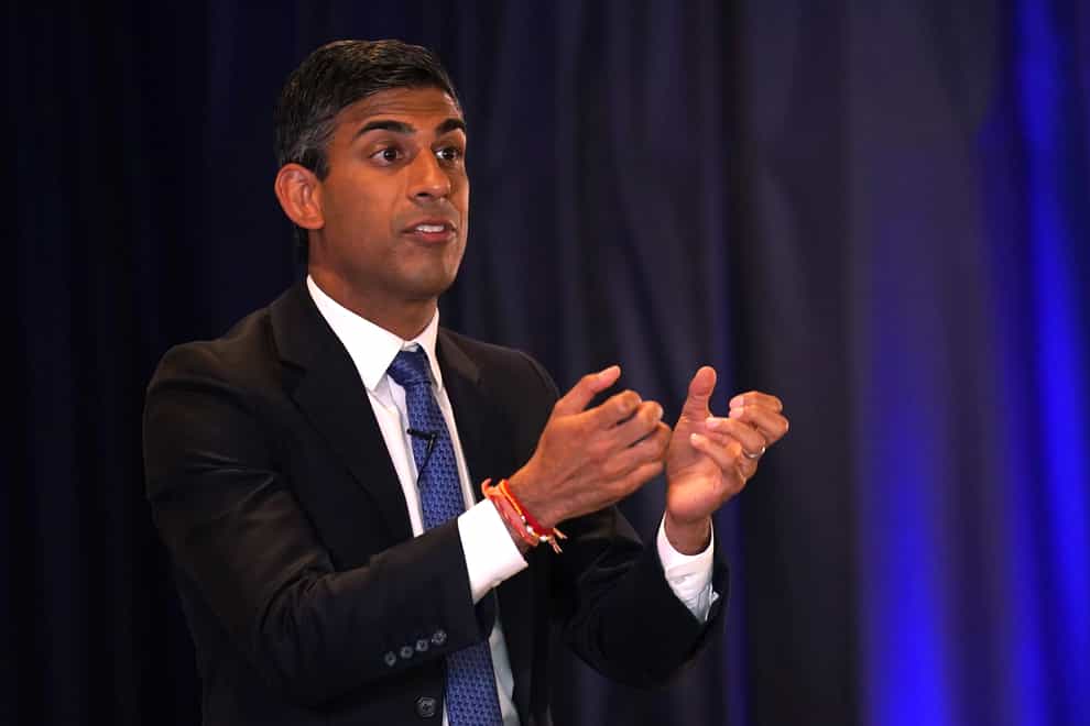 Rishi Sunak speaks during a hustings event at the Culloden Hotel in Belfast (Niall Carson/PA)