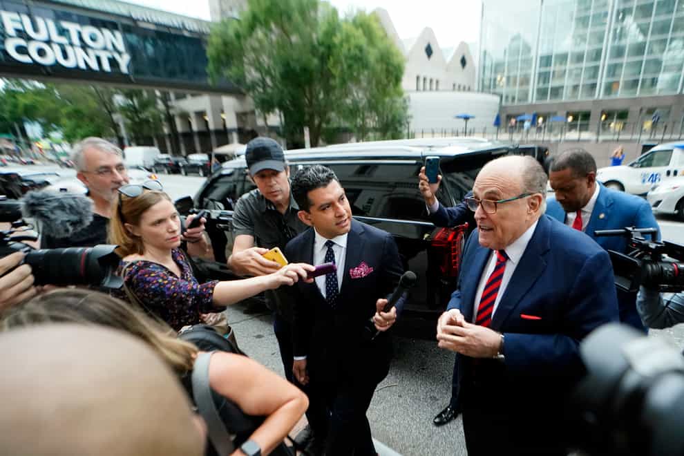 Rudy Giuliani arrives at the Fulton County Courthouse (John Bazemore/AP)