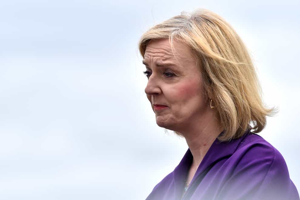 Tory leadership contender Liz Truss during a campaign visit to Belfast Harbour (Clodagh Kilcoyne/PA)