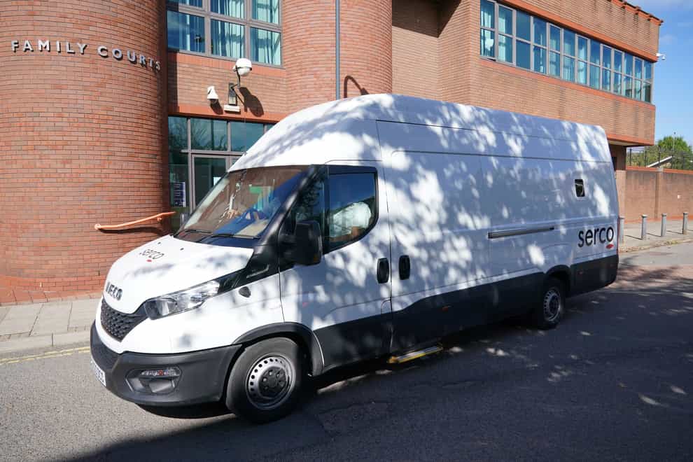A Serco prison van leaves Willesden Magistrates’ Court in north-west London (Jonathan Brady/PA)