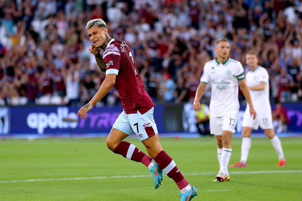Gianluca Scamacca scored his first goal for the Irons in the Europa Conference League play-off win over Danish side Viborg (Nigel French/PA)