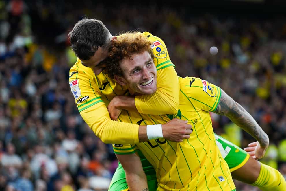 Norwich City’s Josh Sargent celebrates scoring their side’s second goal of the game during the Sky Bet Championship match at Carrow Road, Norwich. Picture date: Friday August 19, 2022.