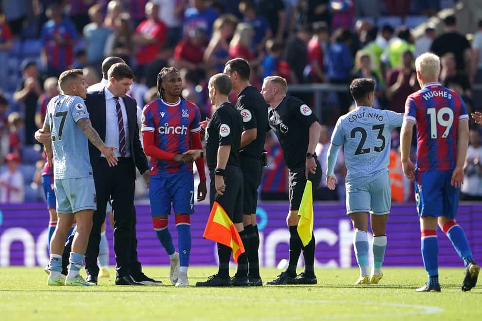 Aston Villa manager Steven Gerrard left the pitch after snubbing the referee (Zac Goodwin/PA)