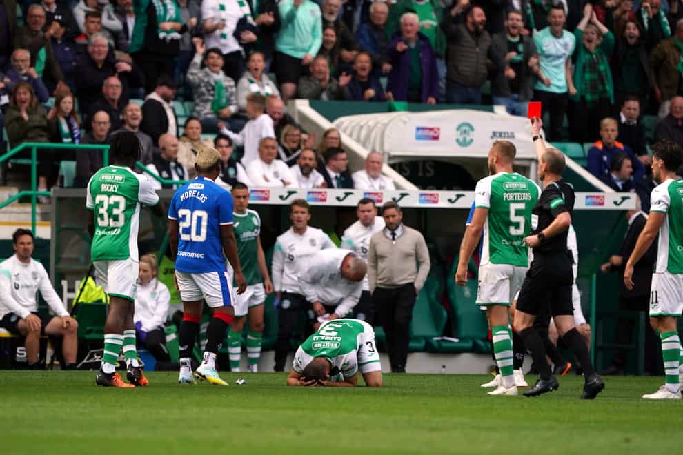 Rangers’ Alfredo Morelos was sent off in a dramatic match at Easter Road (Andrew Milligan/PA)