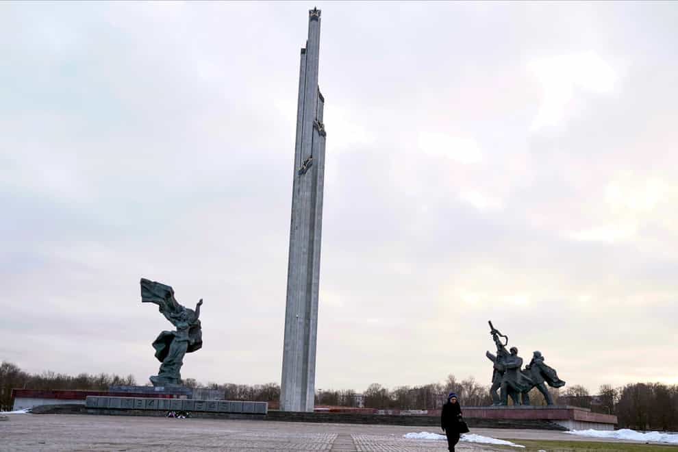 The Monument to the Liberators of Soviet Latvia and Riga from the German Fascist Invaders stands (Roman Koksarov/AP)